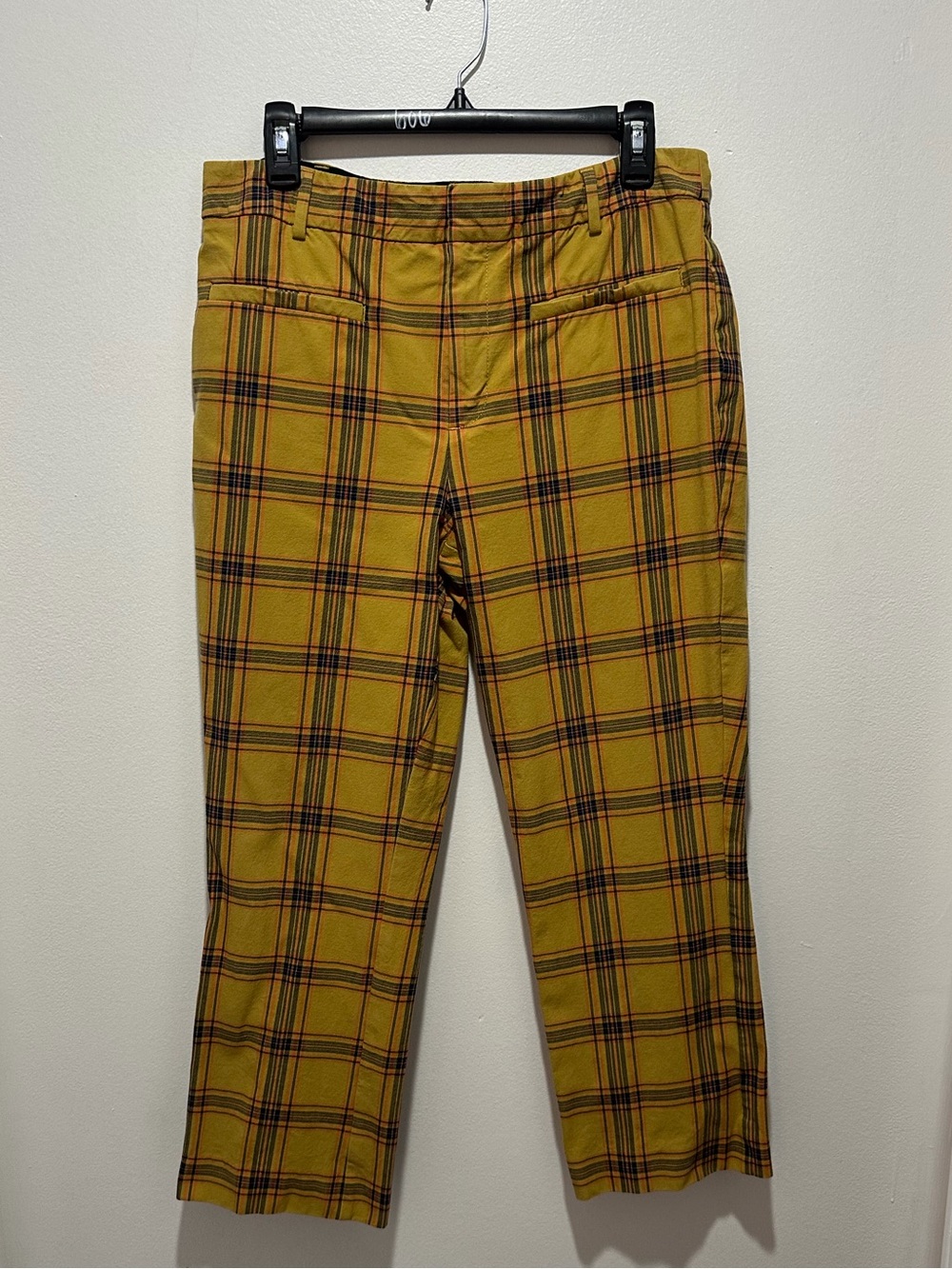 Maeve Anthropologie Pants Womens 14 Mustard Plaid Cropped Stretch Ankle